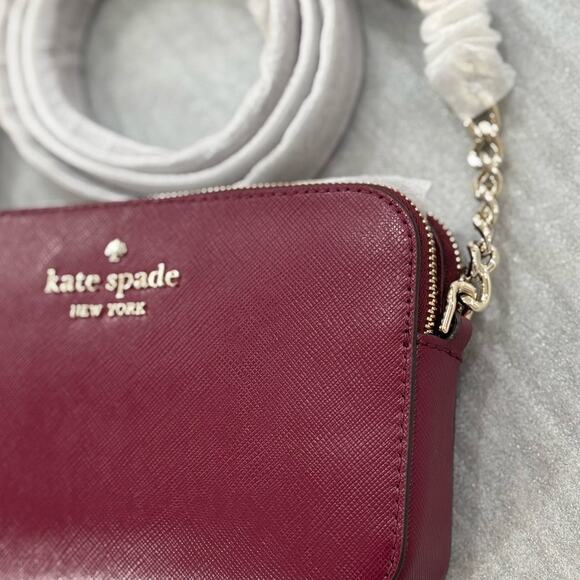 Kate Spade Double Zip Cameron Crossbody Saffiano Leather Blackberry - Picture 4 of 9